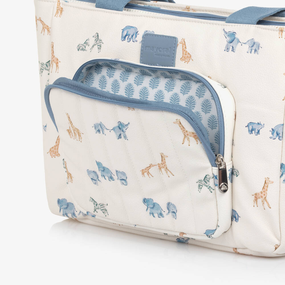 Mayoral Newborn-Ivory & Blue Faux Leather Stroller Changing Bag (36cm) | Childrensalon