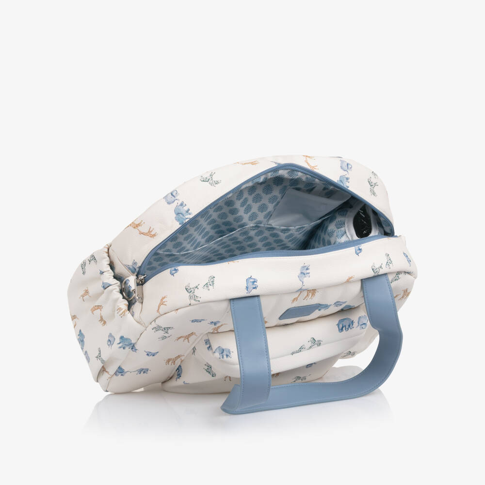 Mayoral Для новорожденных-Ivory & Blue Safari Faux Leather Changing Bag (36cm) | Childrensalon