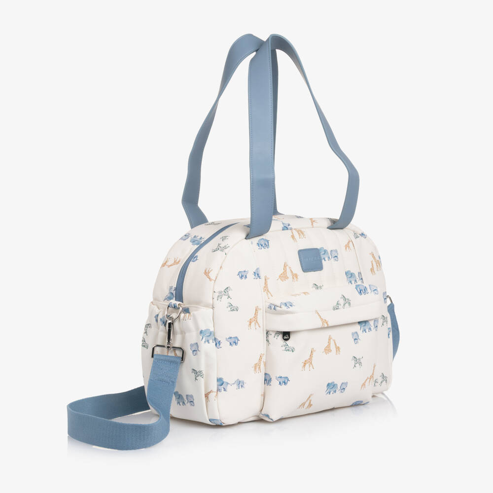 Mayoral Для новорожденных-Ivory & Blue Safari Faux Leather Changing Bag (36cm) | Childrensalon