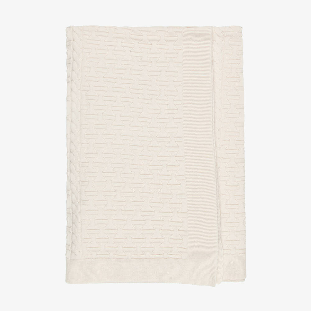 Mayoral Newborn-Ivory Cotton Blanket with Textured Knit Pattern (90cm) | Childrensalon