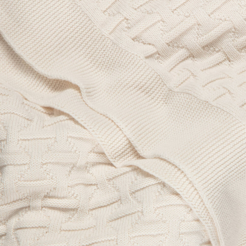Mayoral Newborn-Ivory Cotton Blanket with Textured Knit Pattern (90cm) | Childrensalon