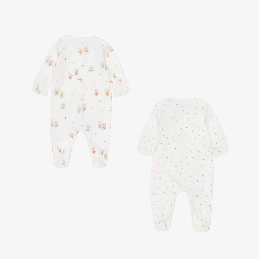 Mayoral Newborn-Ivory Cotton Bunny & Teddy Babygrows (2 Pack) | Childrensalon