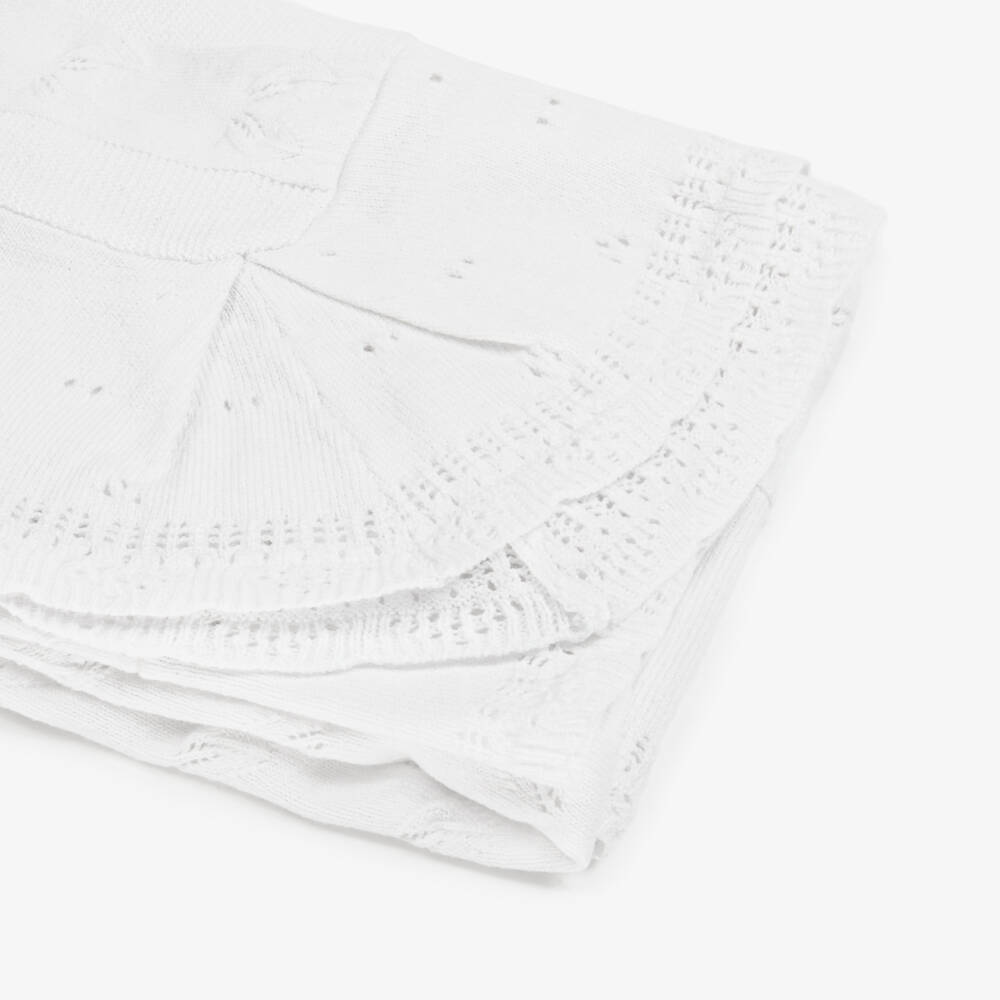 Mayoral Newborn-Ivory Cotton & Eco Vero Knitted Baby Shawl (100cm) | Childrensalon