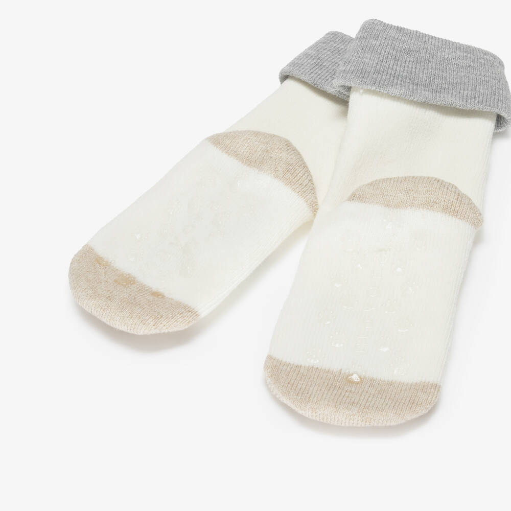 Mayoral Newborn-Ivory Cotton Fox Baby Socks with Rubberised Grips | Childrensalon