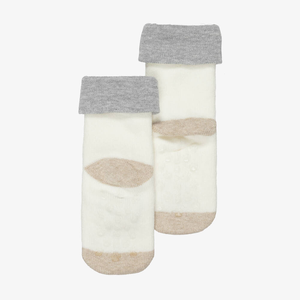 Mayoral Newborn-Ivory Cotton Fox Baby Socks with Rubberised Grips | Childrensalon
