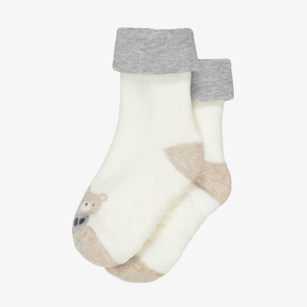 Mayoral Newborn-Ivory Cotton Fox Baby Socks with Rubberised Grips | Childrensalon