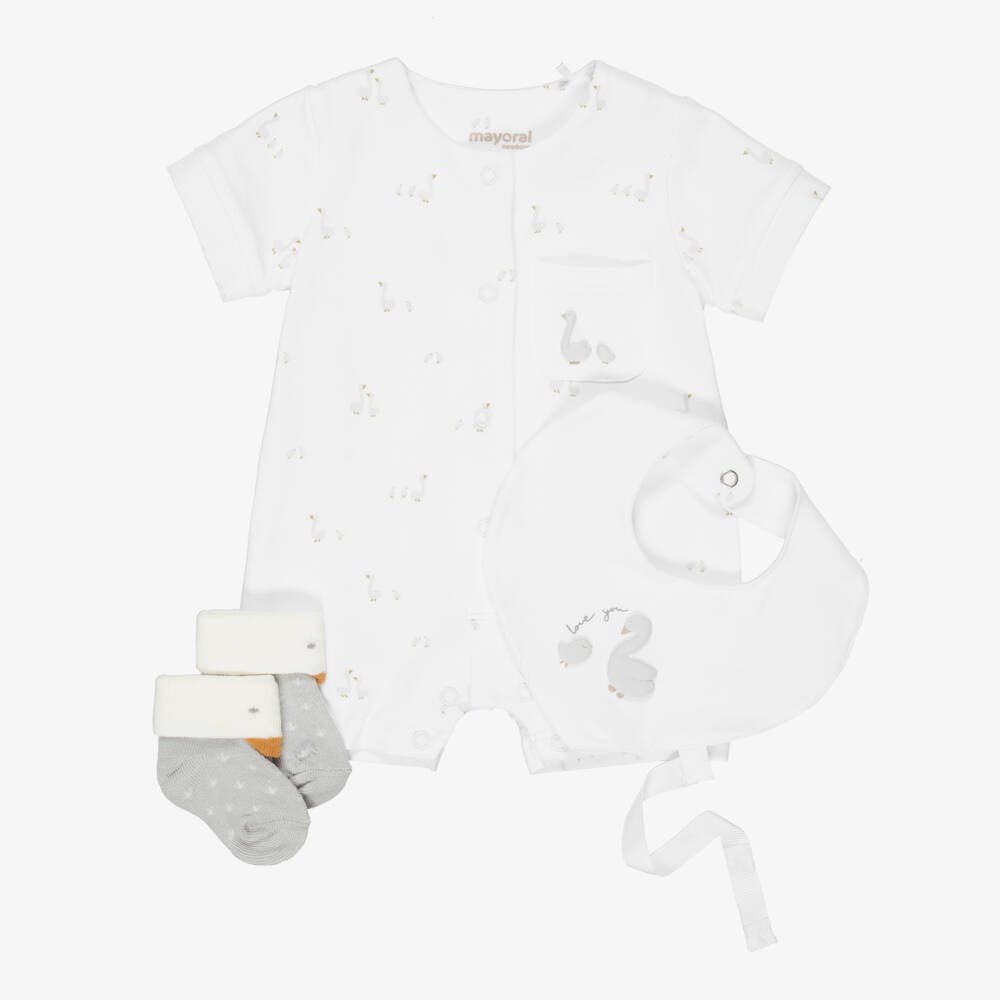 Mayoral Newborn-Ivory Cotton Jersey Duck Babysuit Set | Childrensalon