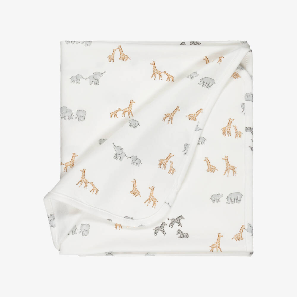 Mayoral Для новорожденных-Ivory Jersey Blanket with Grey Elephants (90cm) | Childrensalon