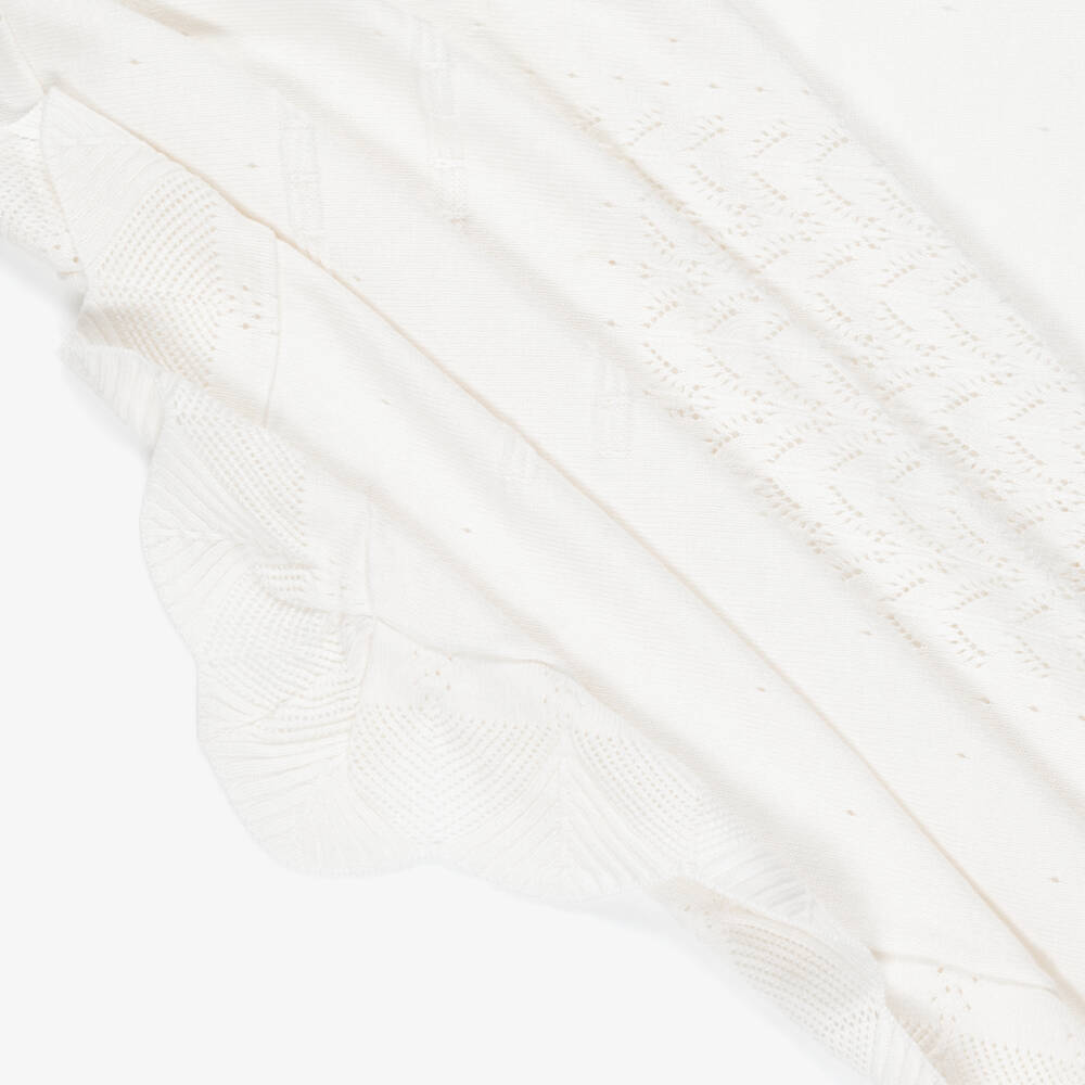 Mayoral Для новорожденных-Ivory Knitted Baby Blanket with Lacy Details (100cm) | Childrensalon
