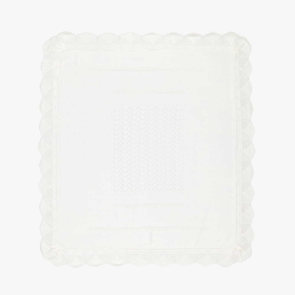 Mayoral Newborn-Ivory Knitted Baby Blanket with Lacy Details (100cm) | Childrensalon