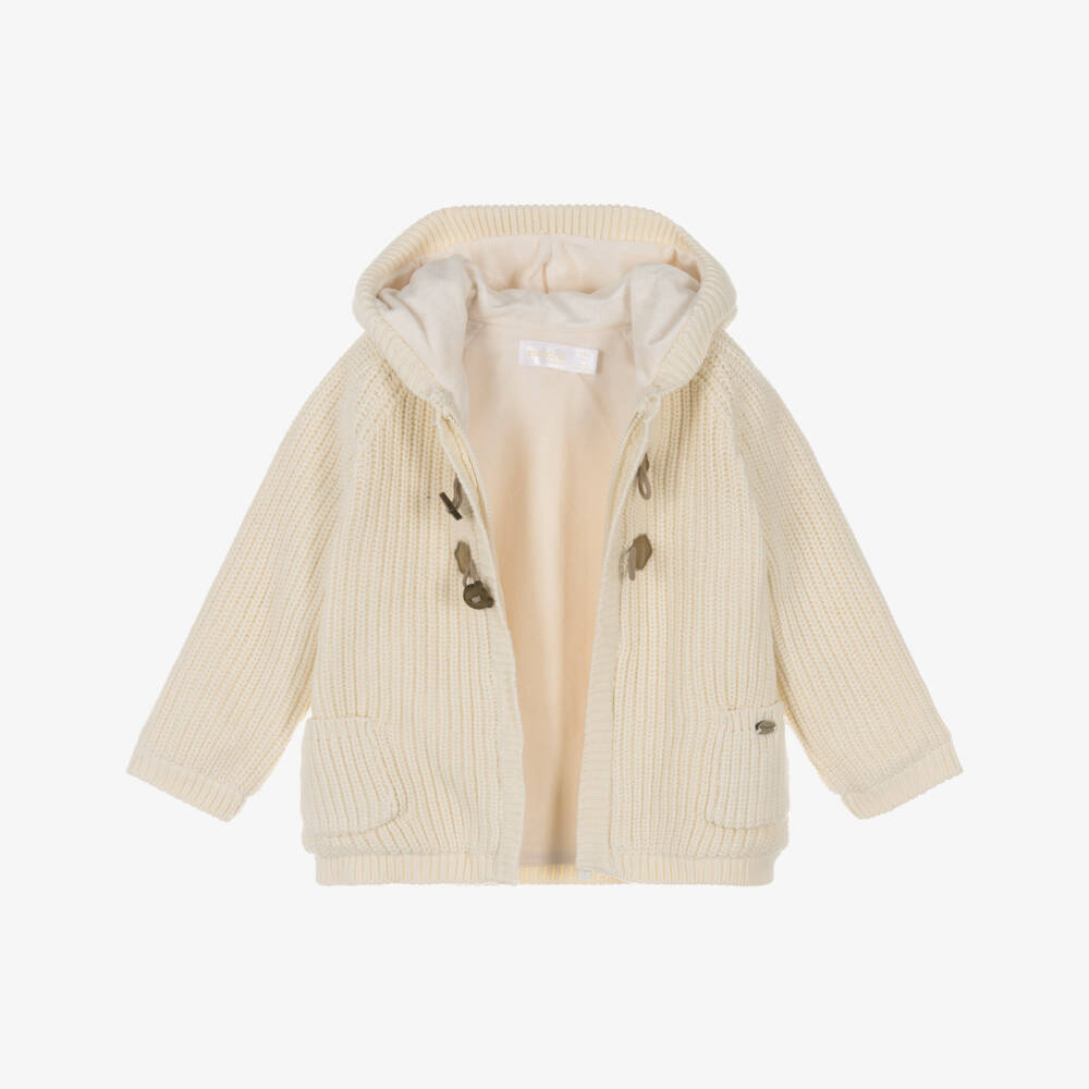 Mayoral Newborn-Ivory Knitted Pram Coat with Teddy Toggles | Childrensalon