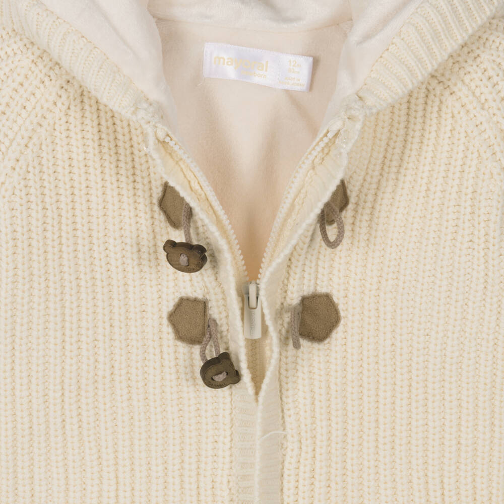 Mayoral Newborn-Ivory Knitted Pram Coat with Teddy Toggles | Childrensalon