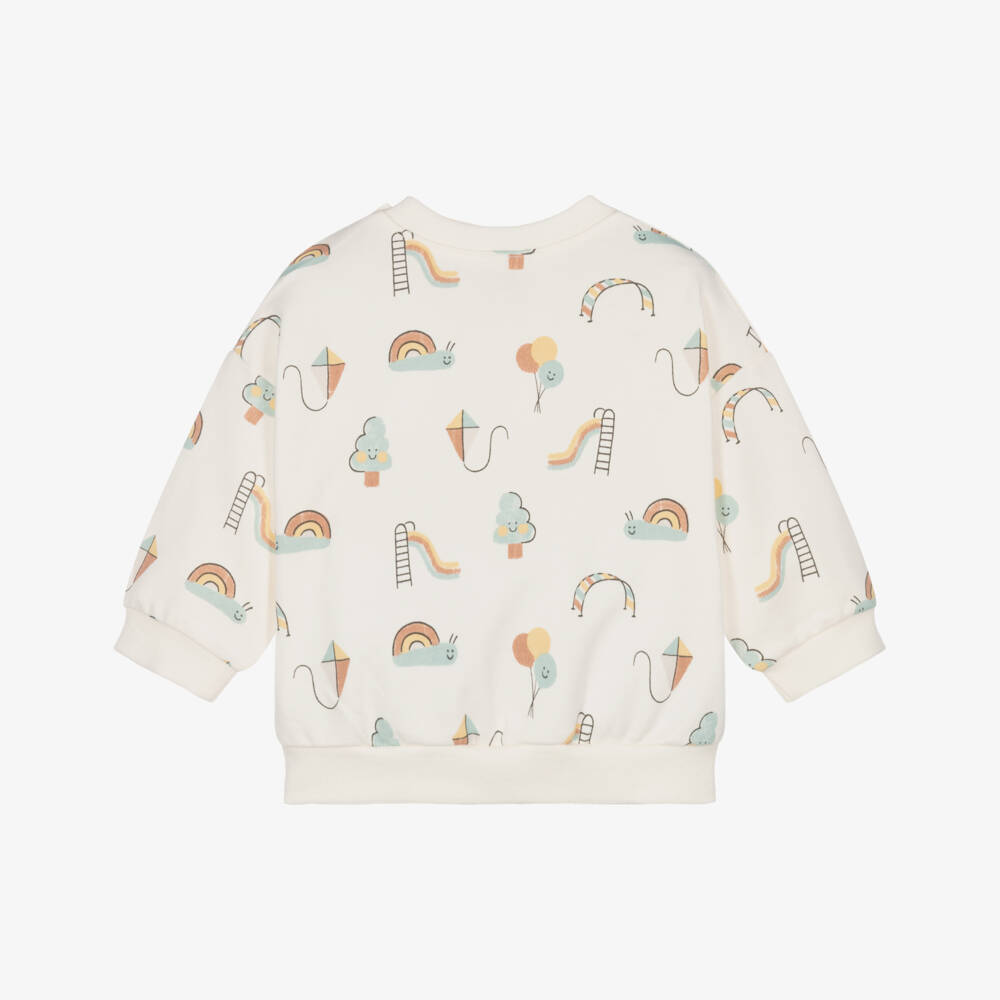 Mayoral Newborn-Ivory Park Print Cotton Baby Sweatshirt | Childrensalon