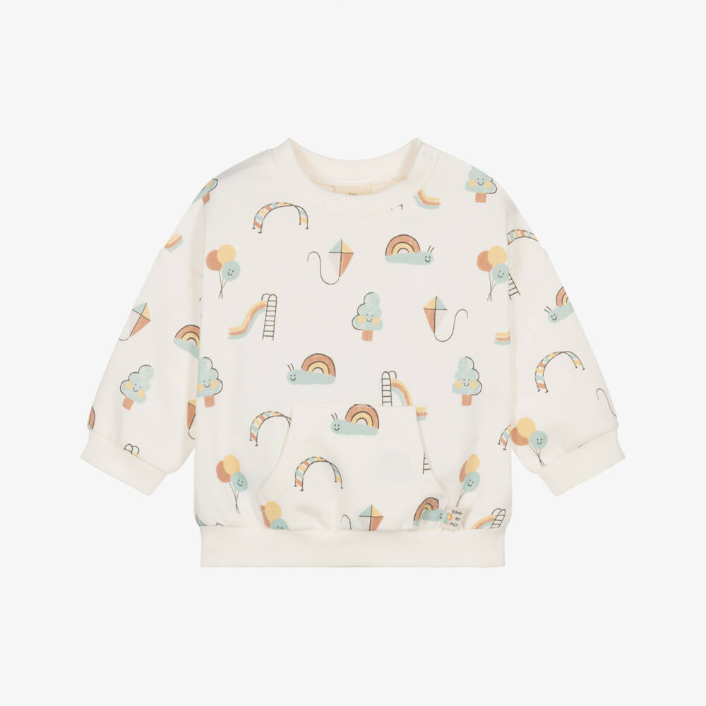 Mayoral Newborn-Ivory Park Print Cotton Baby Sweatshirt | Childrensalon