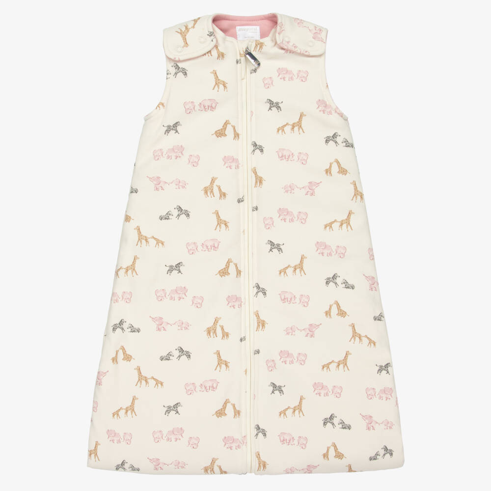 Mayoral Newborn-Ivory & Pink Cotton Jersey Safari Animals Sleeping Bag (75cm) | Childrensalon