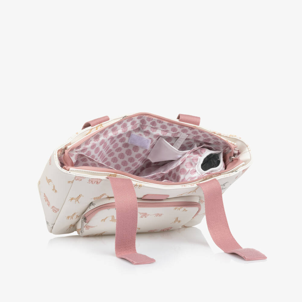 Mayoral Newborn-حقيبة تغيير الحفاضات جلد صناعي لون عاجي وزهري (36 سم) | Childrensalon