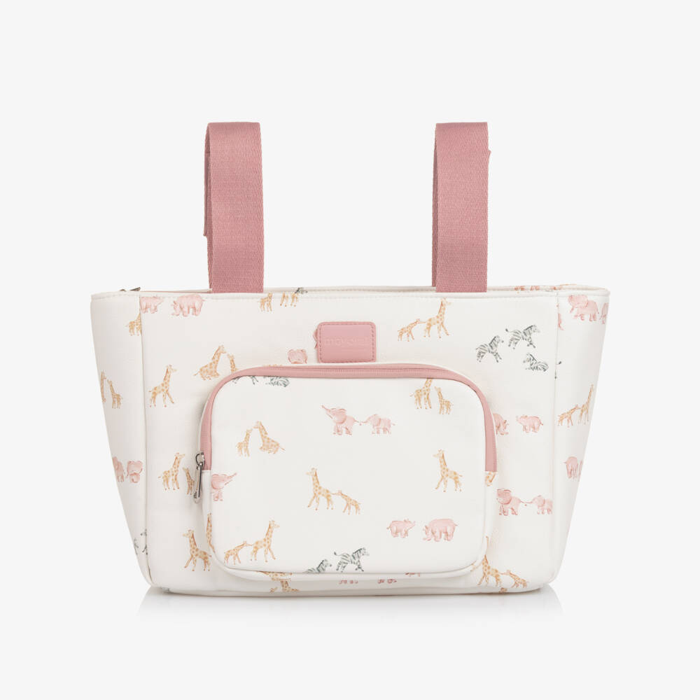 Mayoral Newborn-حقيبة تغيير الحفاضات جلد صناعي لون عاجي وزهري (36 سم) | Childrensalon