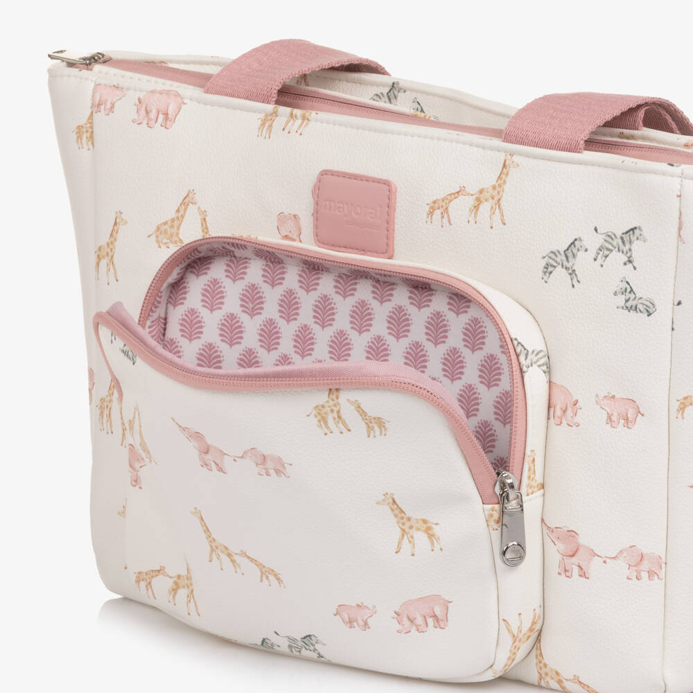 Mayoral Newborn-حقيبة تغيير الحفاضات جلد صناعي لون عاجي وزهري (36 سم) | Childrensalon