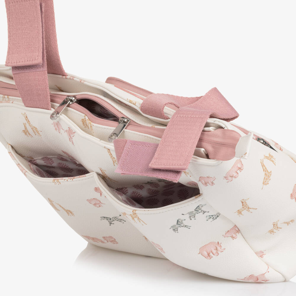 Mayoral Newborn-حقيبة تغيير الحفاضات جلد صناعي لون عاجي وزهري (36 سم) | Childrensalon