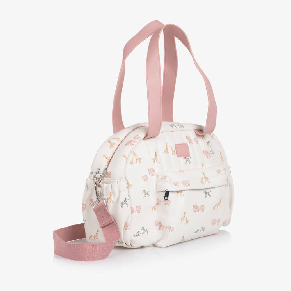 Mayoral Newborn-Ivory & Pink Safari Faux Leather Changing Bag (36cm) | Childrensalon