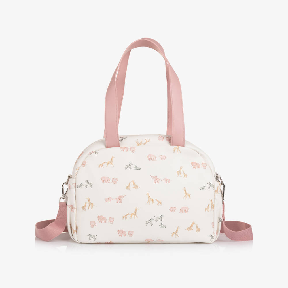 Mayoral Newborn-Ivory & Pink Safari Faux Leather Changing Bag (36cm) | Childrensalon