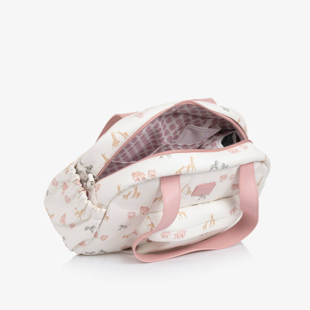 Mayoral Newborn-Ivory & Pink Safari Faux Leather Changing Bag (36cm) | Childrensalon