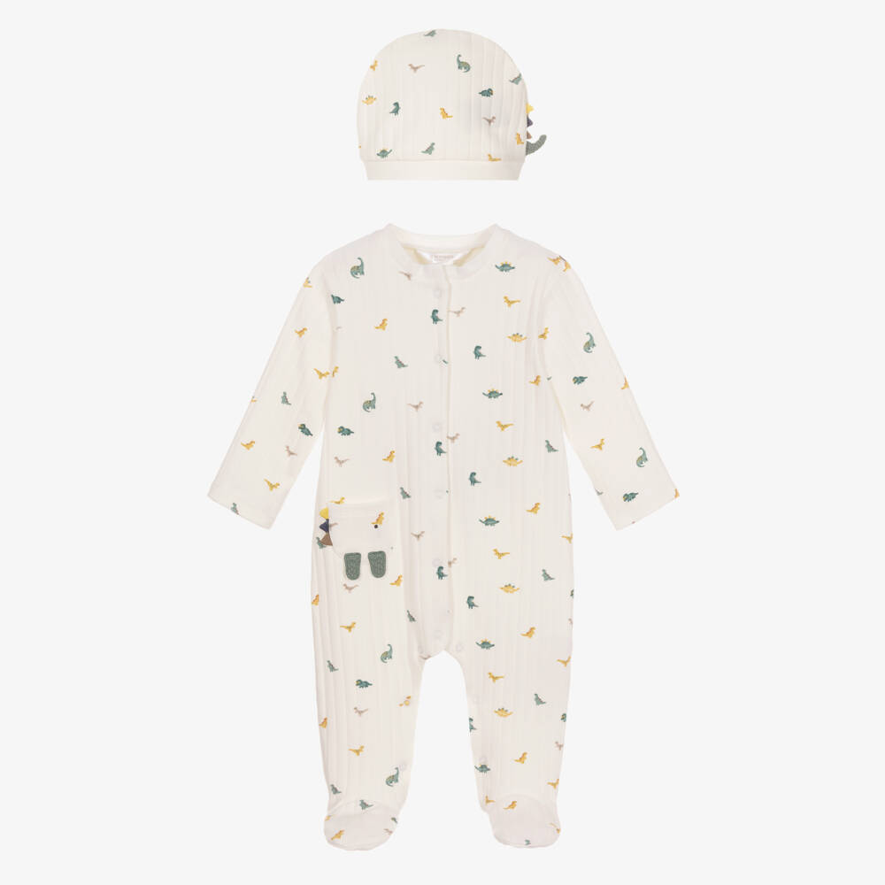 Mayoral Для новорожденных-Ivory Ribbed Cotton Dinosaur Babygrow Set | Childrensalon