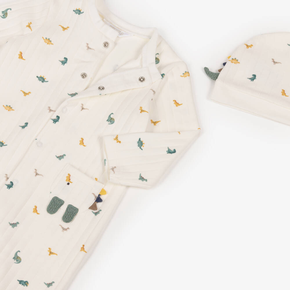 Mayoral Для новорожденных-Ivory Ribbed Cotton Dinosaur Babygrow Set | Childrensalon