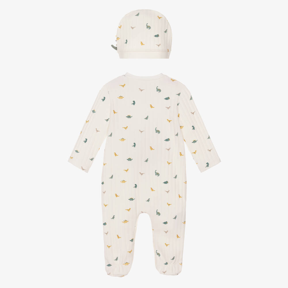 Mayoral Для новорожденных-Ivory Ribbed Cotton Dinosaur Babygrow Set | Childrensalon