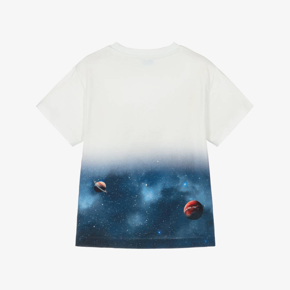 Mayoral-Boys White & Blue Space Rocket Print T-Shirt | Childrensalon