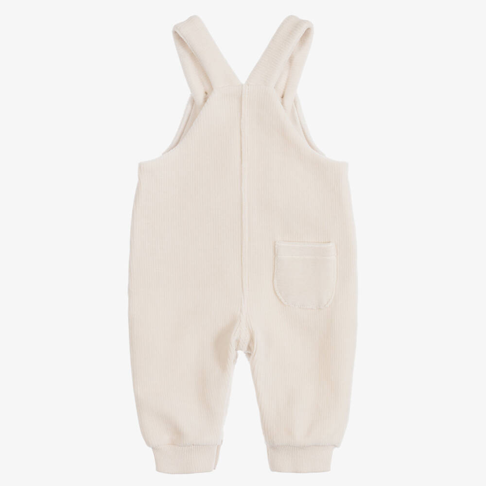 Mayoral Newborn-Ivory Velour Corduroy Baby Dungarees | Childrensalon