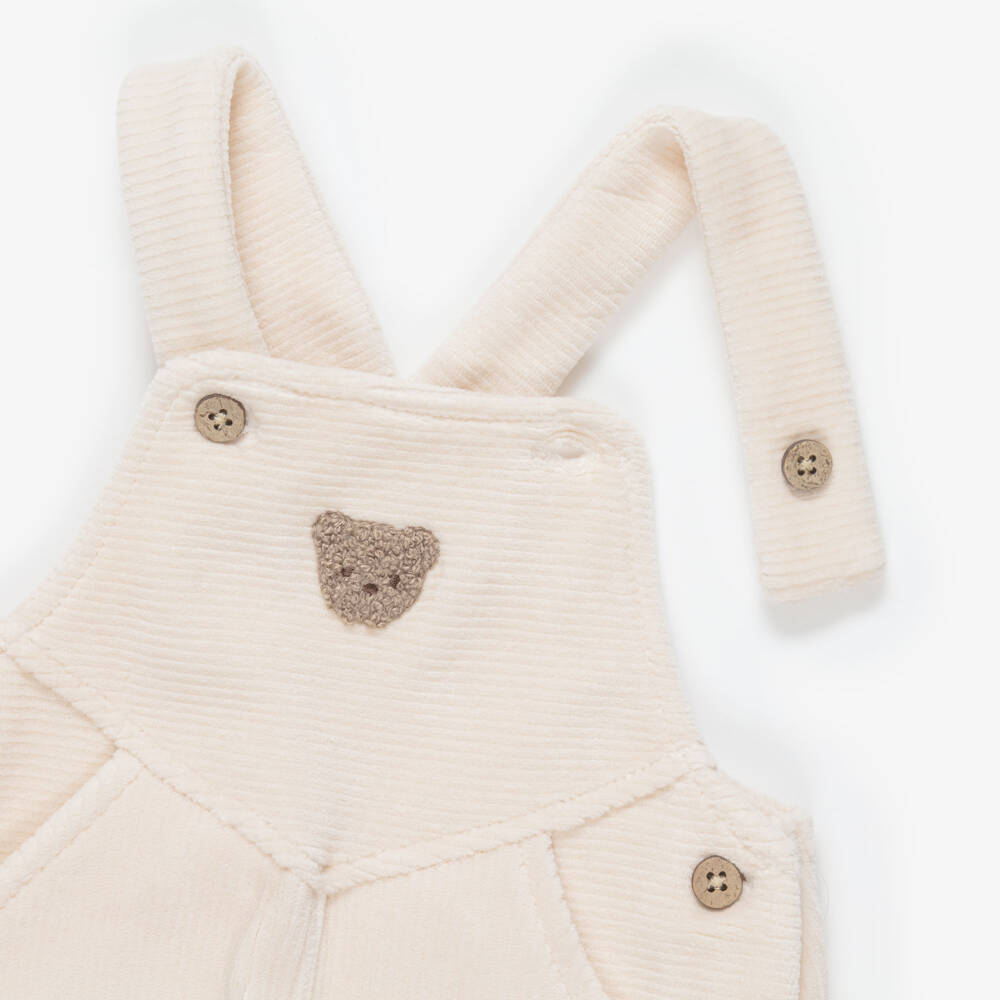 Mayoral Newborn-Ivory Velour Corduroy Baby Dungarees | Childrensalon