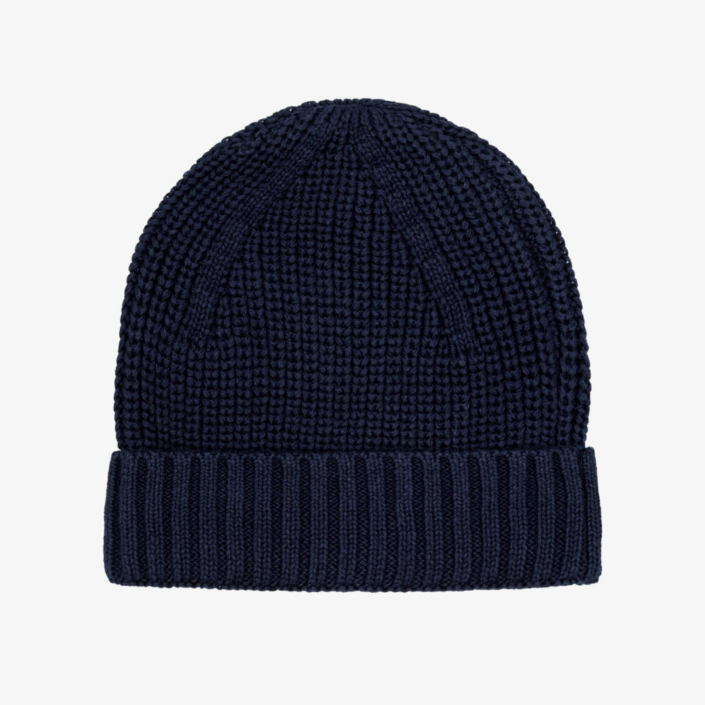Mayoral-Navy Blue Cotton Knitted Beanie Hat | Childrensalon