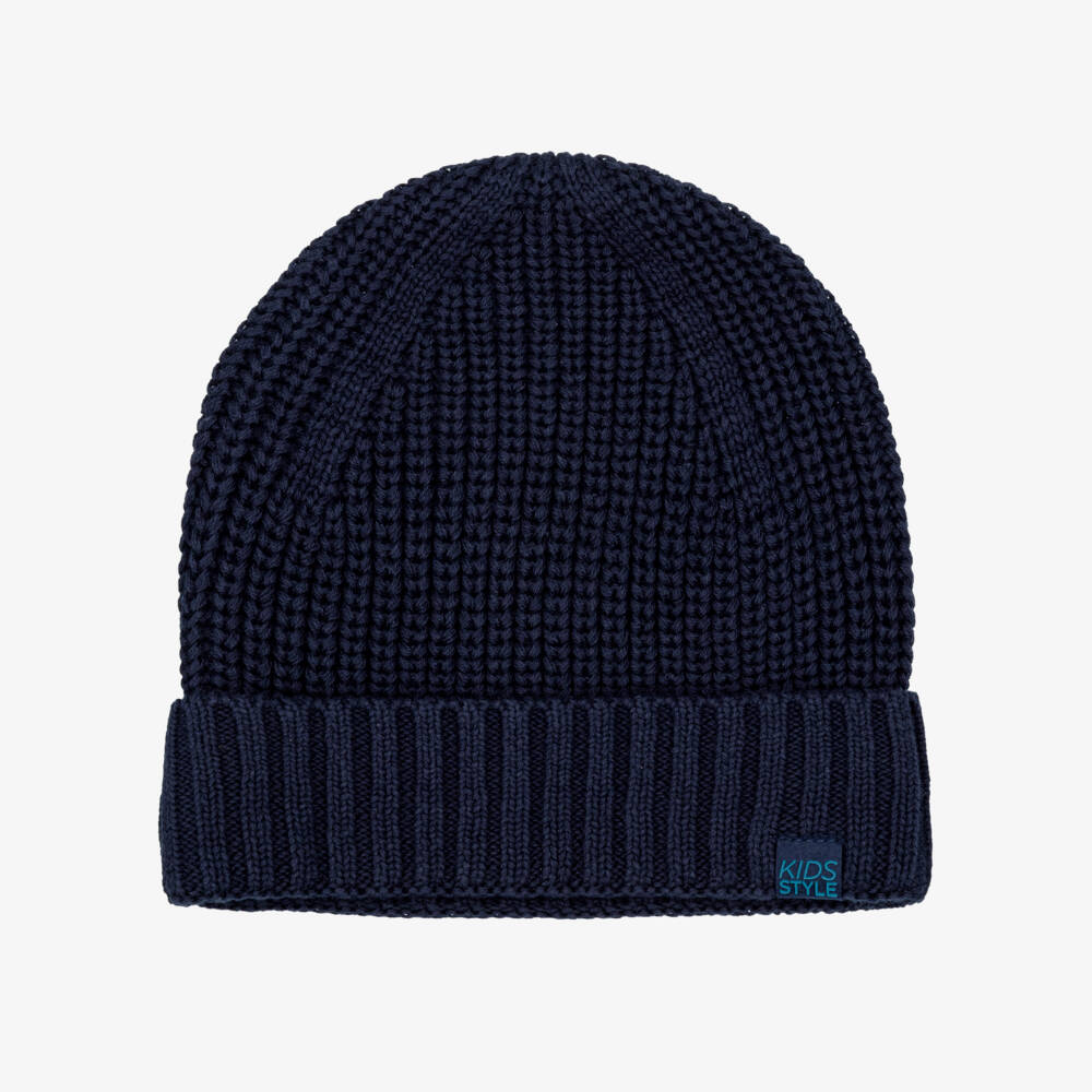 Mayoral-Navy Blue Cotton Knitted Beanie Hat | Childrensalon
