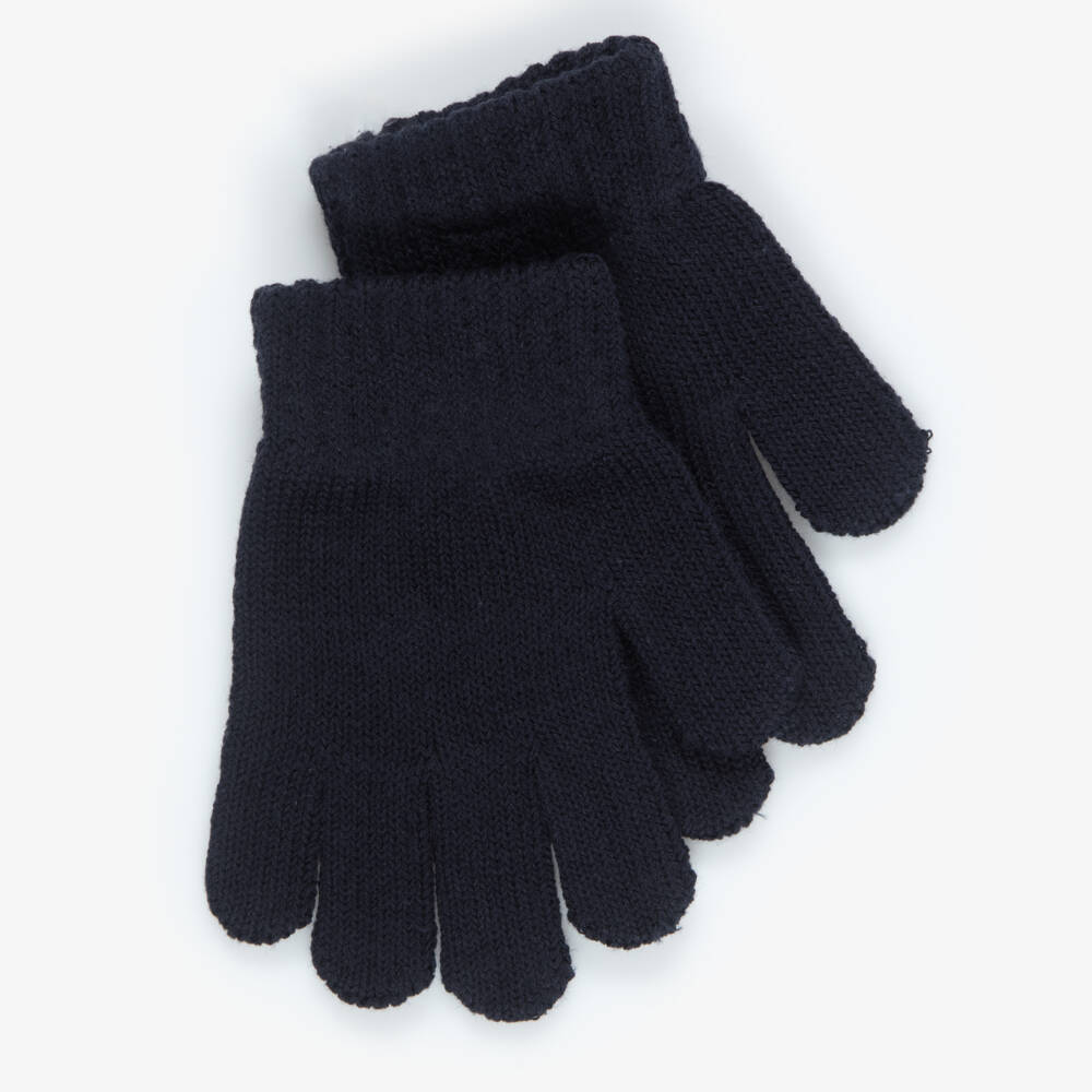 Mayoral-Navy Blue Cotton Knitted Gloves | Childrensalon