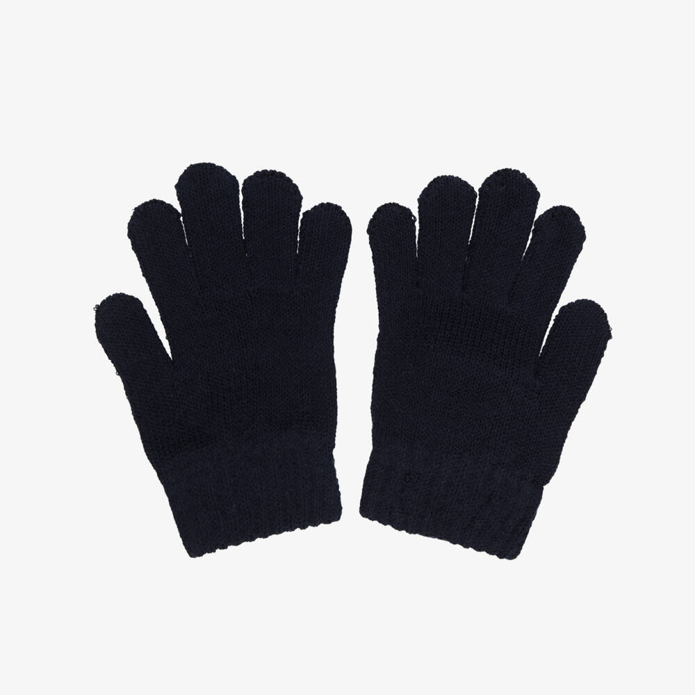 Mayoral-Navy Blue Cotton Knitted Gloves | Childrensalon
