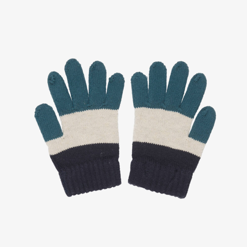 Mayoral-Navy Blue & Green Cotton Knitted Gloves | Childrensalon