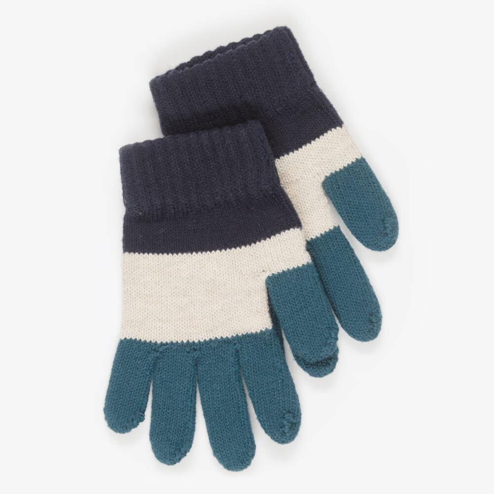 Mayoral-Navy Blue & Green Cotton Knitted Gloves | Childrensalon