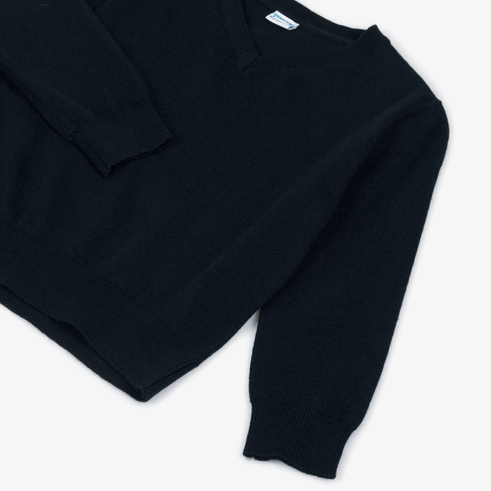 Mayoral-Navy Blue V Neck Knitted Jumper | Childrensalon