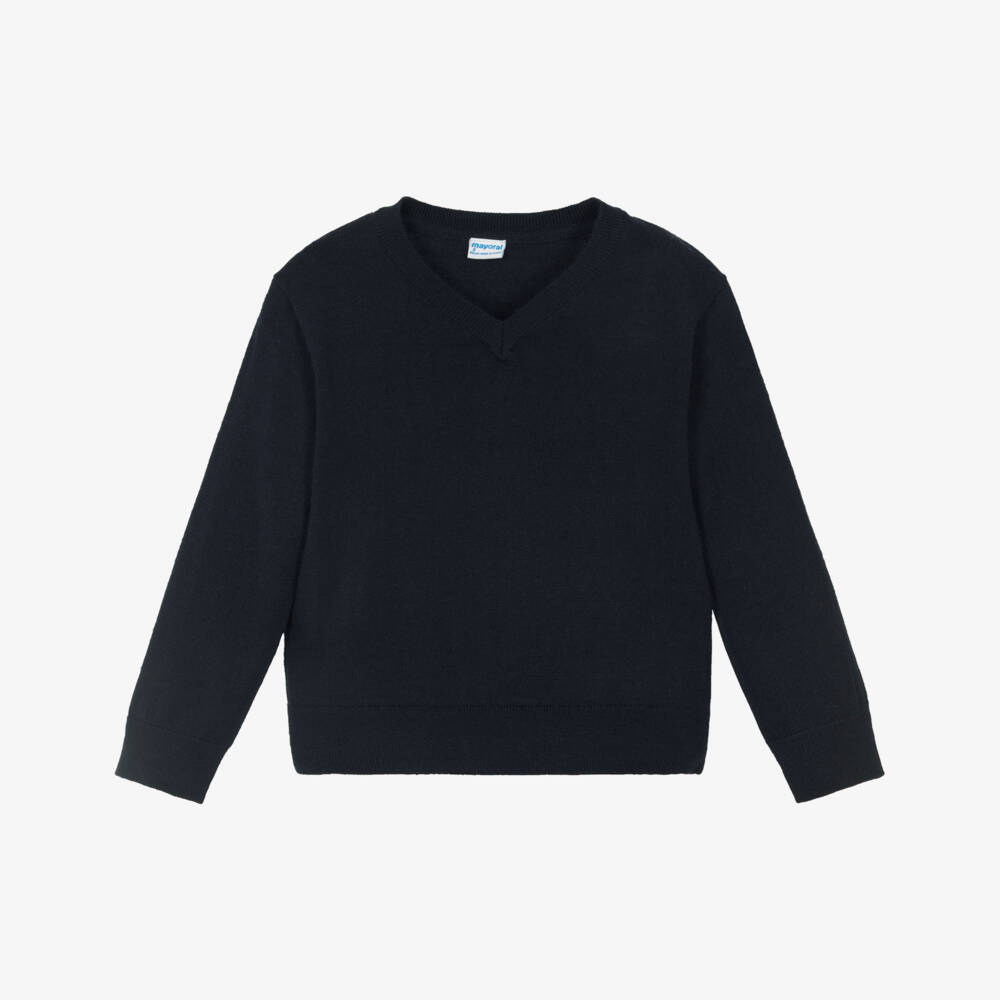 Mayoral-Navy Blue V Neck Knitted Jumper | Childrensalon