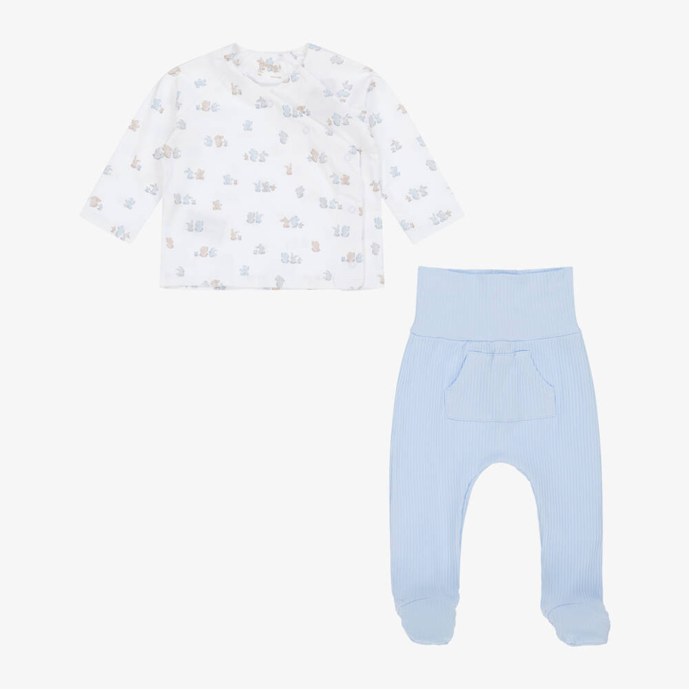 Mayoral Newborn-Pale Blue Cotton Bear & Bunny Babysuit Gift Set | Childrensalon