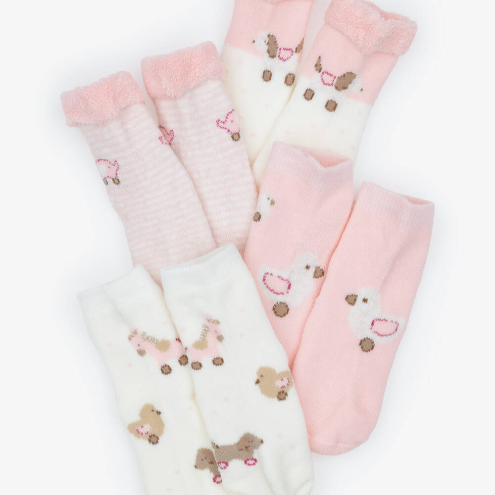 Mayoral Newborn-Pink Baby Socks with Animal Motifs (4 Pack) | Childrensalon