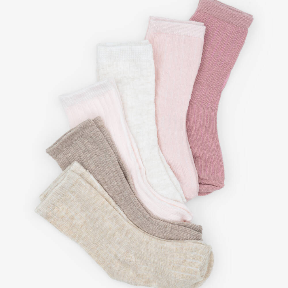 Mayoral Newborn-Pink & Beige Ankle Socks for Baby (6 Pack) | Childrensalon