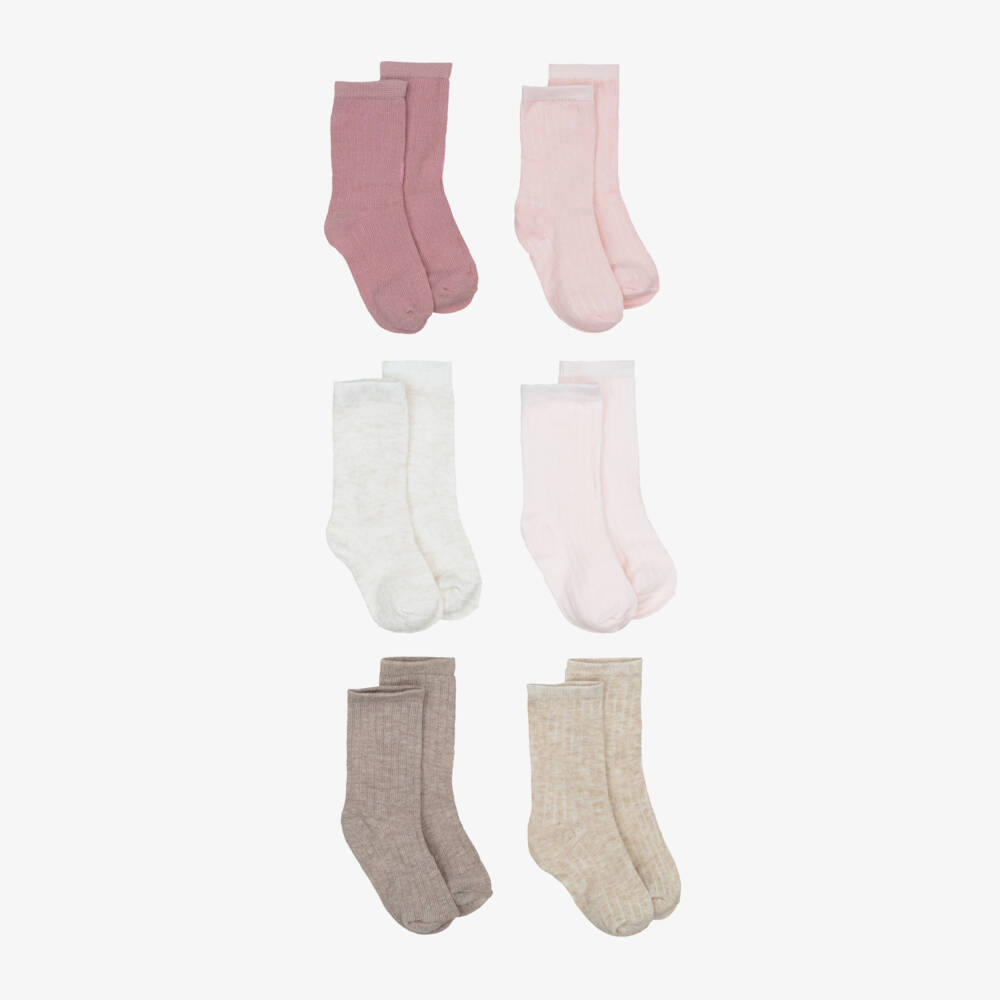 Mayoral Newborn-Pink & Beige Ankle Socks for Baby (6 Pack) | Childrensalon