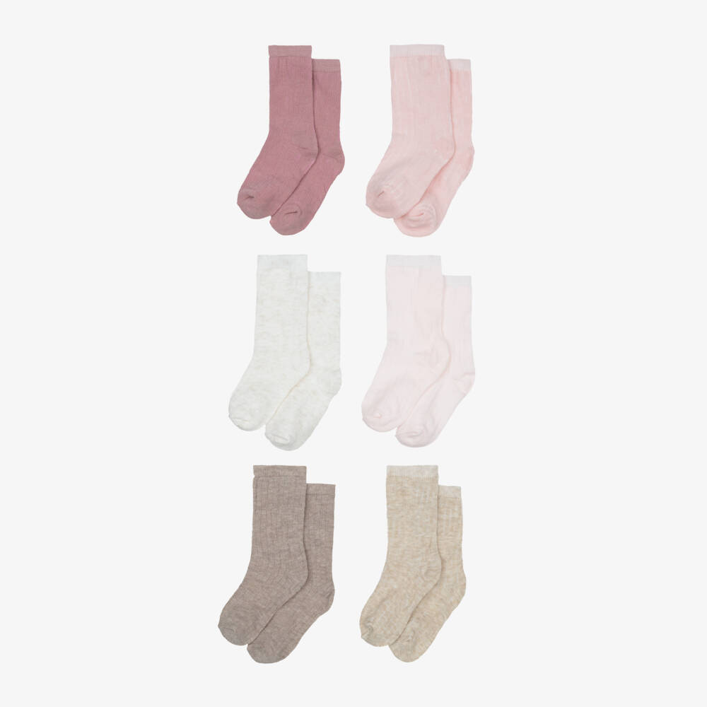 Mayoral Newborn-Pink & Beige Ankle Socks for Baby (6 Pack) | Childrensalon
