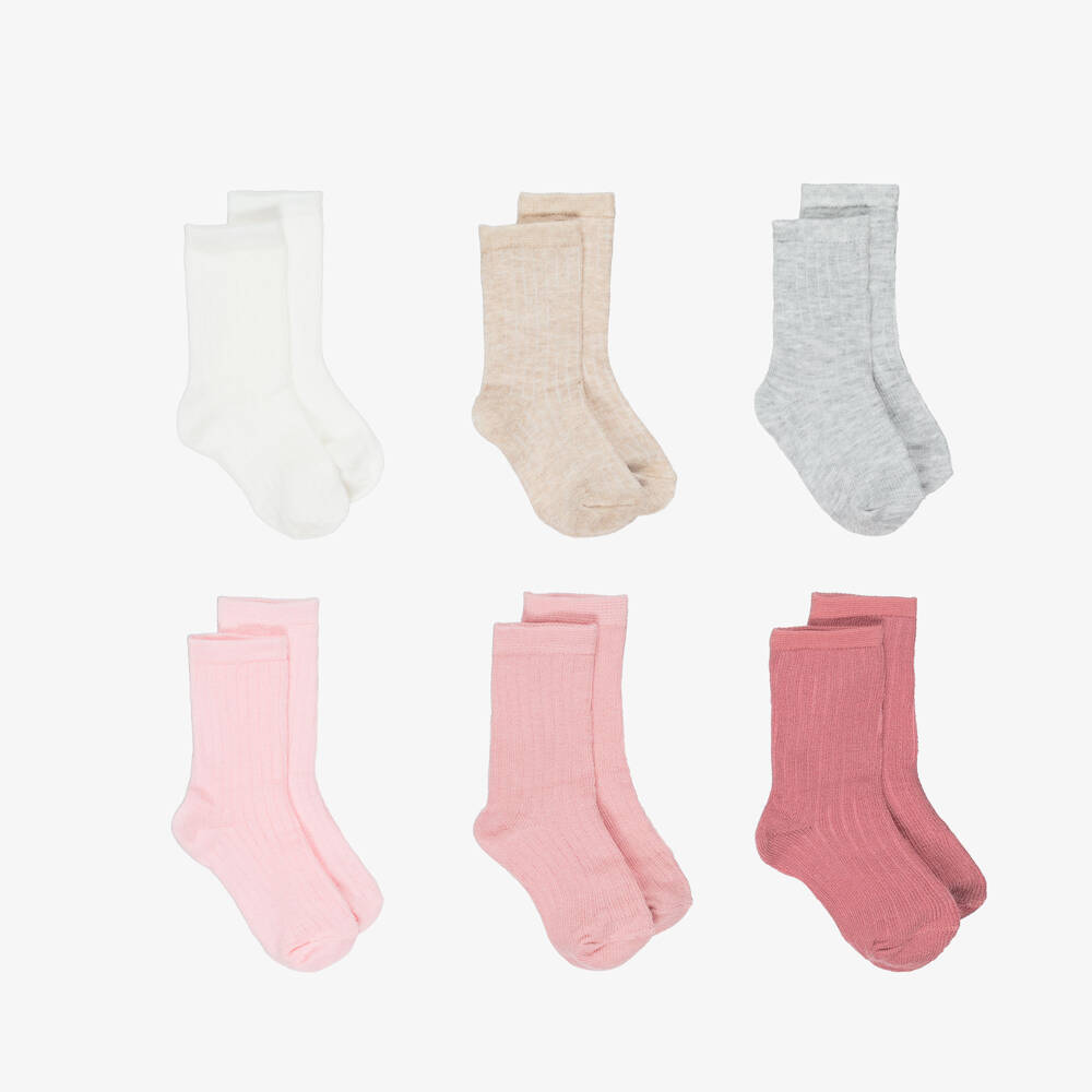 Mayoral Newborn-Pink Cotton Baby Socks (6 Pack) | Childrensalon