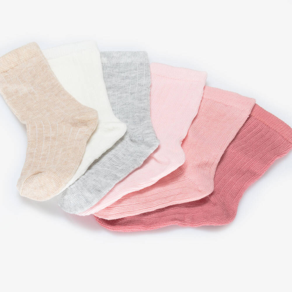 Mayoral Newborn-Pink Cotton Baby Socks (6 Pack) | Childrensalon