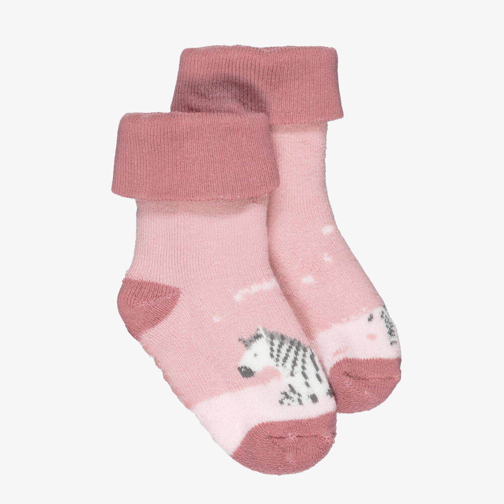 Mayoral Newborn-Pink Cotton Zebra Socks with Rubberised Grips | Childrensalon