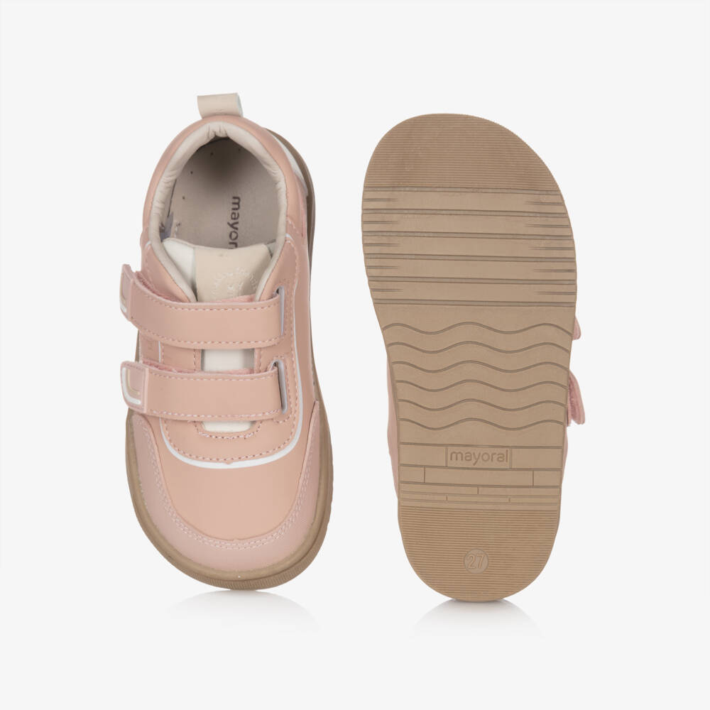 Mayoral-Pink Faux Leather Trainers with Double Velcro Straps | Childrensalon