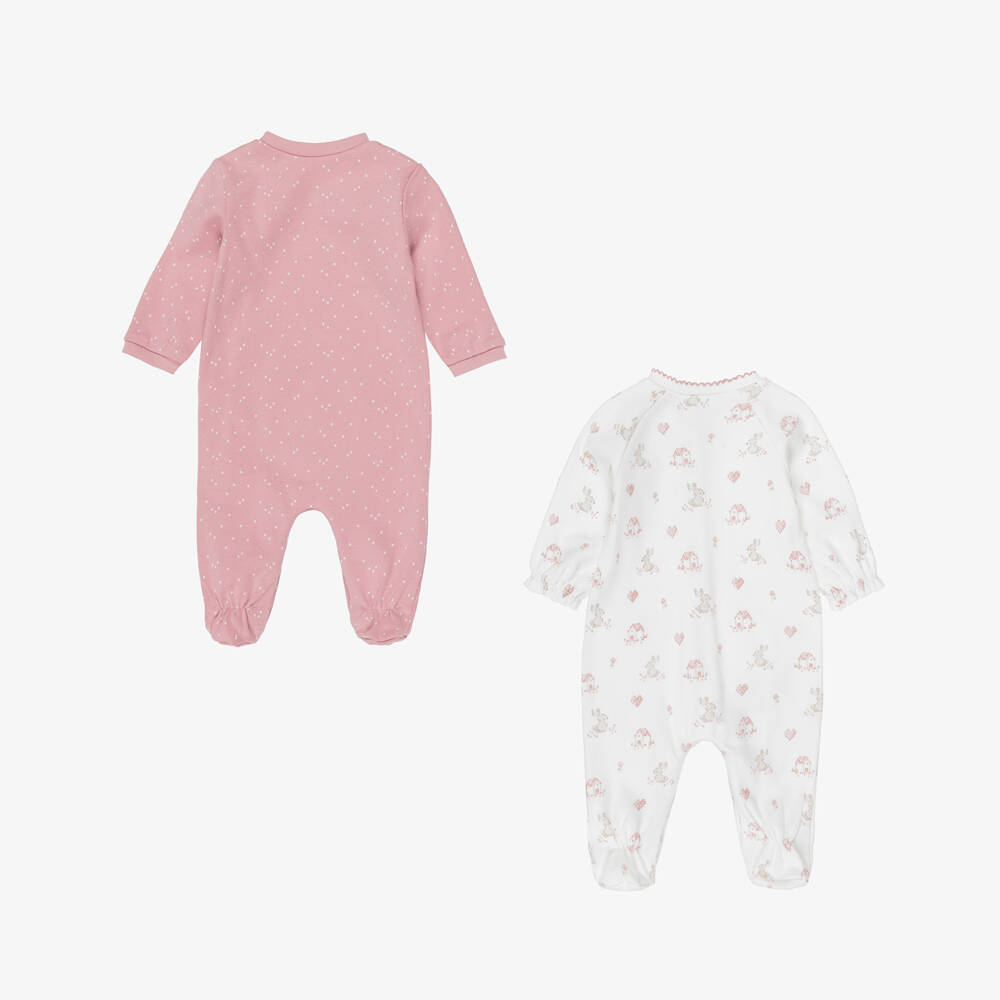 Mayoral Newborn-Pink & Ivory Cotton Bunny Babygrows (2 Pack) | Childrensalon